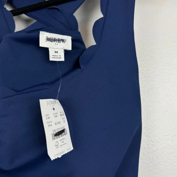 J. Crew Scalloped Active Dress Criss-Cross Straps Navy Size M NWT - Picture 7 of 8